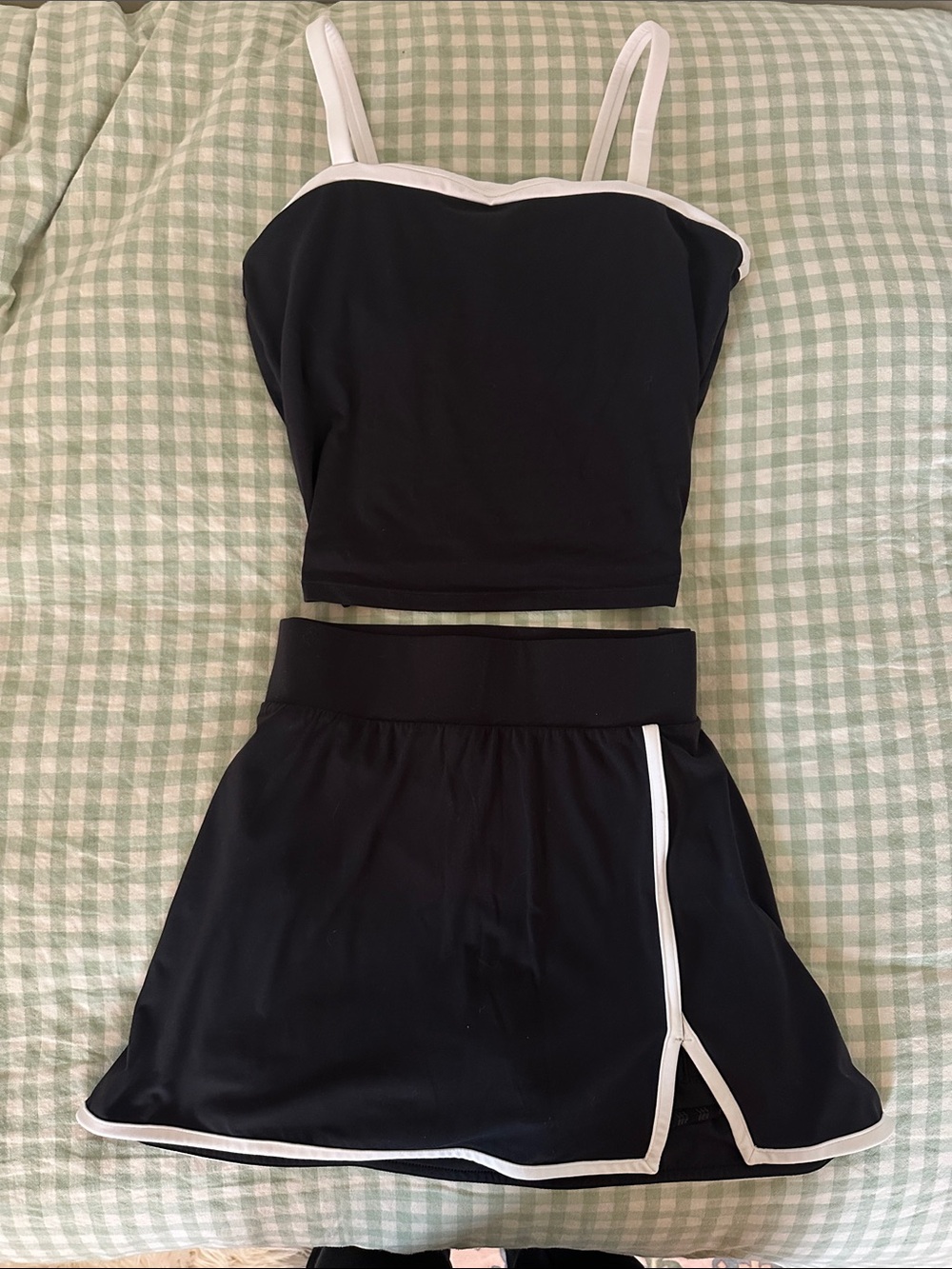 Black and White Contrast Tennis Skirt and Crop Top Set
